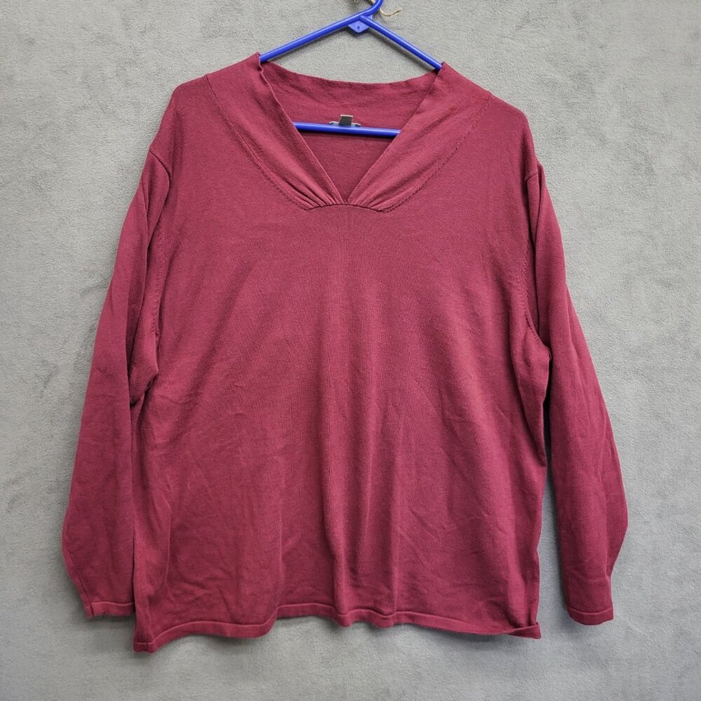 J.‎ Jill Women's V Neck Tunic Size 3X Red Long Sleeve Coastal Cottage Lagenlook